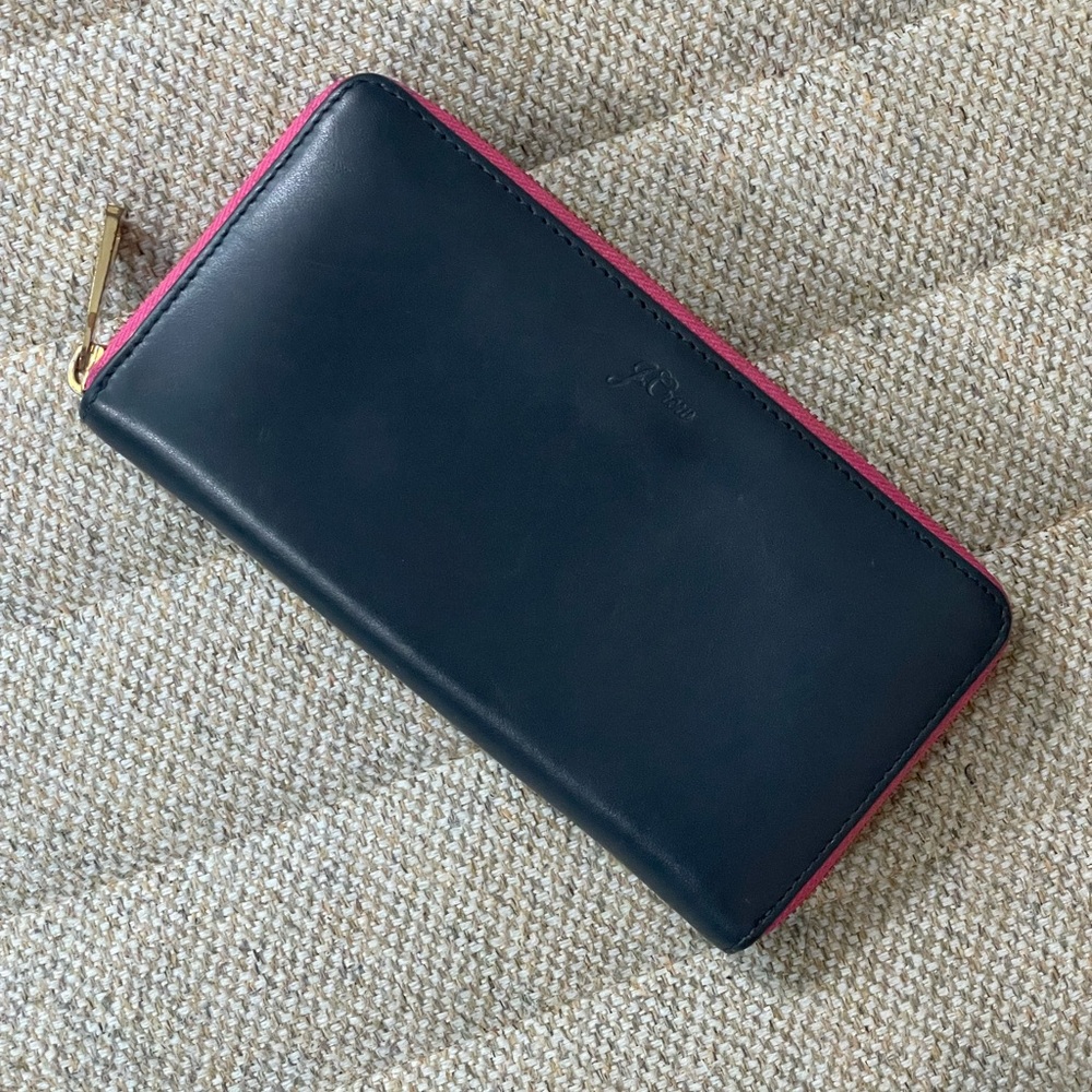 J.CREW - navy and pink Zip-Around Wallet